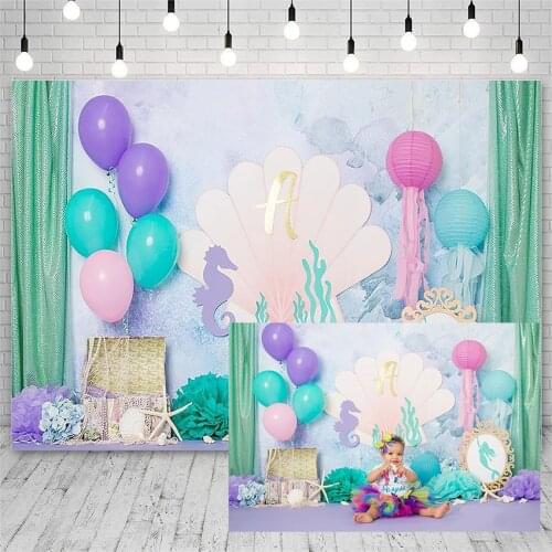 Avezano Birthday Party Baby Shower Backdrops Ocean Shell Flowers Balloon Mermaid Photography Background Photo Studio Photozone