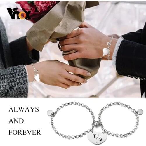 Vnox Customized Puzzle Heart Charm Bracelets for Women Men, Couple Sister Best Friend Romatic Bracelets with Attractive Charm