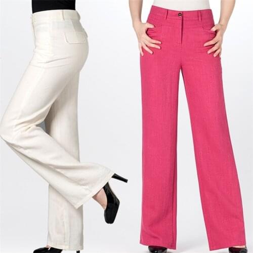 Spring Autumn Loose cotton linen casual pants woman linen wide leg pants woman trousers high waist straight wide leg pants