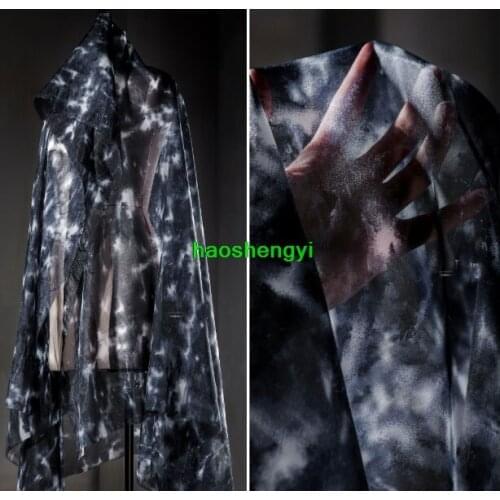 Ink blue tie-dye semi-permeable chiffon fabric creative clothing designer fabric