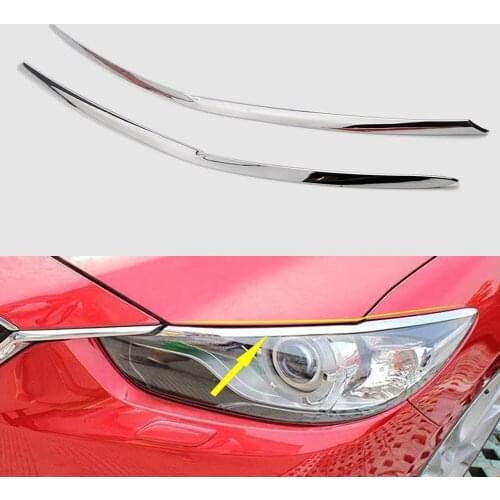 For Mazda 6 Atenza 2013 2014 Chrome Front Headlights Eyelid Eyebrow Strips Cover