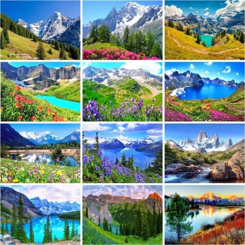 EverShine DIY Painting By Numbers Mountain Oil Paint By Numbers Natural On Canvas HandPainted Wall Art Gift Home Decor