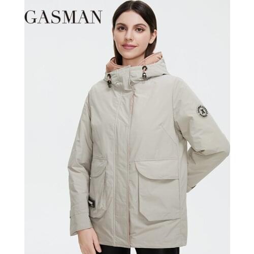 GASMAN 2021 New Womens Spring and Autumn Jacket Brand High Quilted Hooded Women coat Fashion Casual Short Pocket Parka 81801