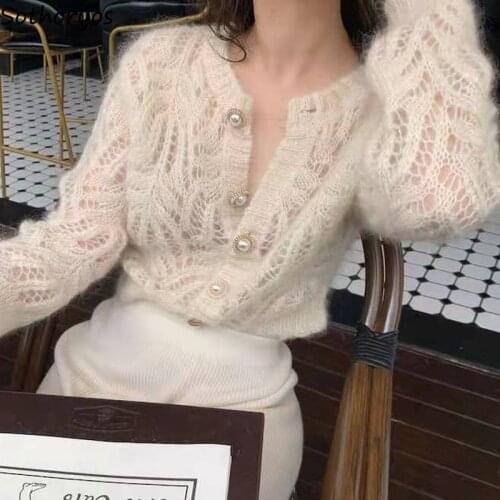 Cardigan Women Hollow Out Design Korean Fashion Autumn Casual Vintage Elegant Loose Streetwear All-match Harajuku Long Sleeve