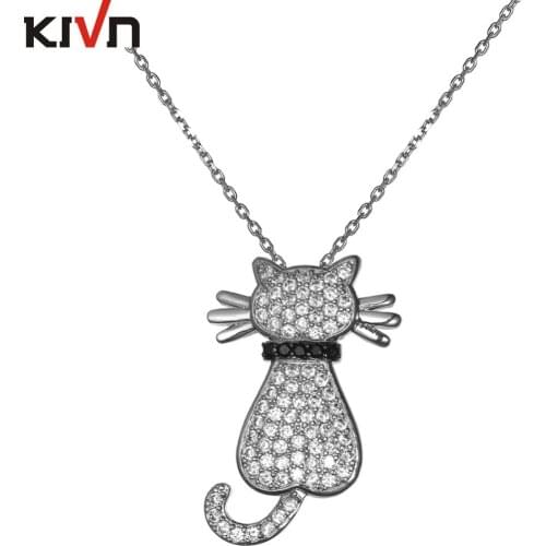 KIVN Fashion Jewelry Stunning Pave Cubic Zirconia CZ Animal Cute Cat Pendant Necklaces for Womens Girls Promotion Birthday Gifts