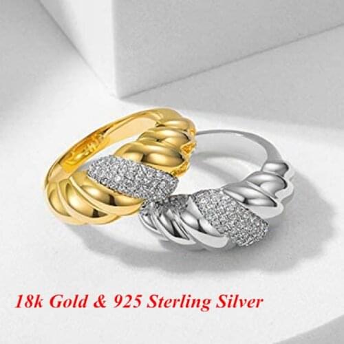 Croissant Braided Twisted Signet Chunky Dome Crystal Ring Stacking Wedding Band for Women Jewelry Minimalist Statement Ring
