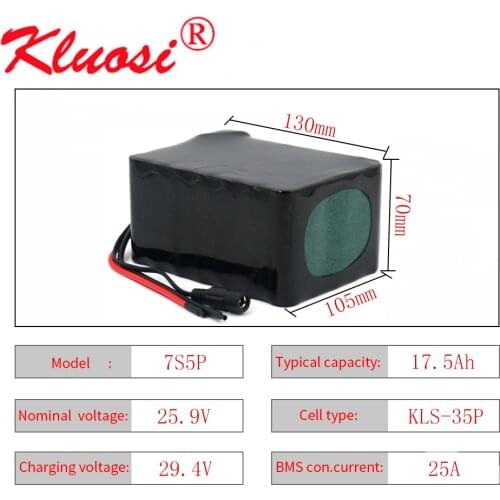 KLUOSI 7S5P 24V 17.5Ah 25.2V 18Ah 29.4V Lithium Battery Pack for Electric Motor Bicycle Scooter Wheelchair Motor with 25A BMS