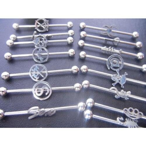 Lot 50pcs Free Shippment 14g1.6mm Industrial Ear Scaffold Barbells Body Jewelry Ear Piercing Mix Logos