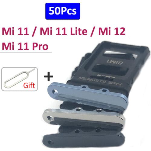 50Pcs/Lot，New SIM Card Tray Slot Holder Replacement Part For Xiaomi Mi 11 Mi11 SIM Card Slot SD Card Tray Holder Adapter + Pin