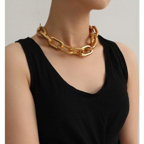 Punk Exaggerated Choker Necklace Gold Thick Chain Big Chunky Statement Clavicle Chain Hiphop Women Girl Jewelry 2021