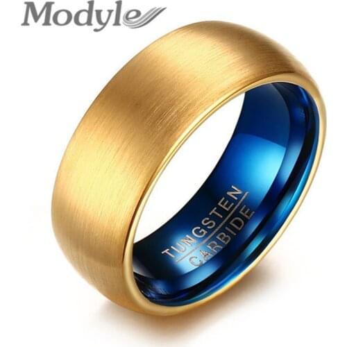 Modyle Cool Men Blue Tungsten Ring Classical Gold-Color Rings for Men