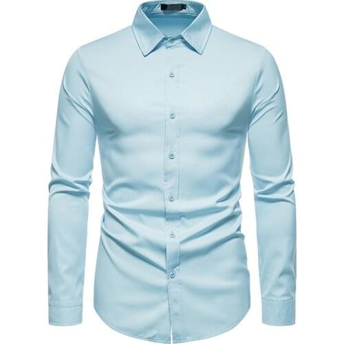 Mens Formal Business Social Shirts Slim Fit Long Sleeve Button Up Shirt Men Party Wedding Prom Tuxedo Shirt Male Chemise Homme