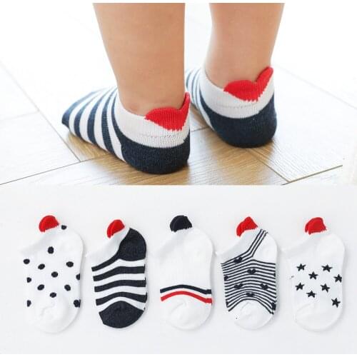 5 Pairs Baby Sock 0-8Y Cute Short Baby Socks Red Heart for Girls Lovely Cotton Mesh Cute Newborn Toddler White Black Sock Boys
