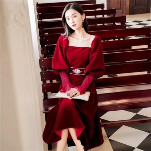 YUZACDWX 2020 new fashion womens clothing Autumn and spring dress women dressess European Court Vintage Style Velvet Vestidos