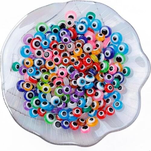 NEW 50PCS 8/10mm Oval Beads Evil Eye Resin Spacer Beads for Jewelry Making DIY Bracelet Beads