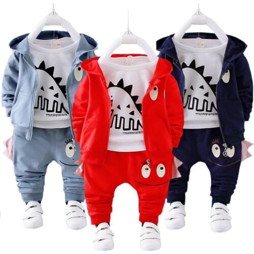 Dinosaur Clothing Set For Boys Spring Pure Cotton Hooded Coat+Shirt +Pants 3 Pcs Kids Suit Toddler Children Birthday Present