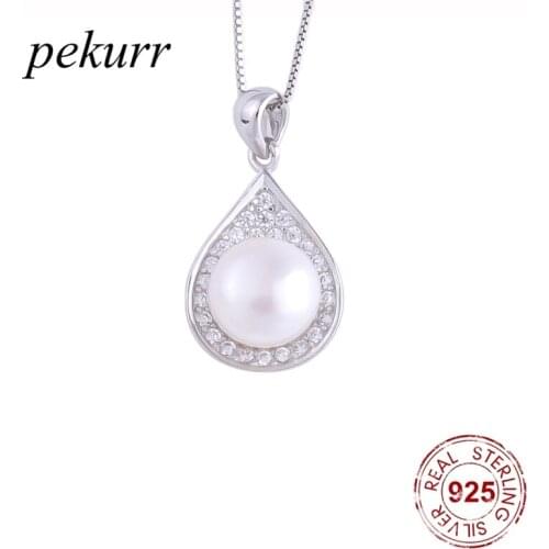 Pekurr 925 Sterling Silver Paved Crystal Waterdrop Natural Freshwater Pearl Necklaces For Women Pendants Fashion Jewelry