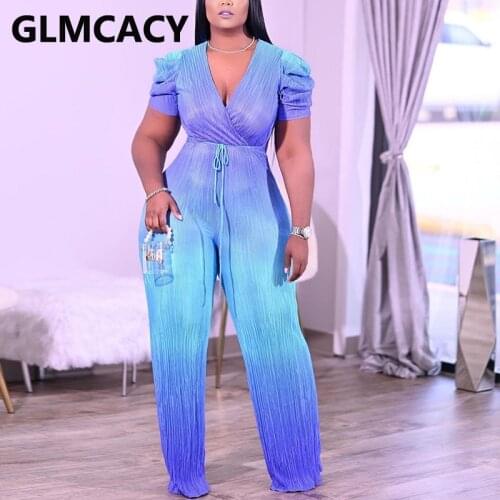 Short Puff Sleeve V Neck Casual Loose Jumpsuit