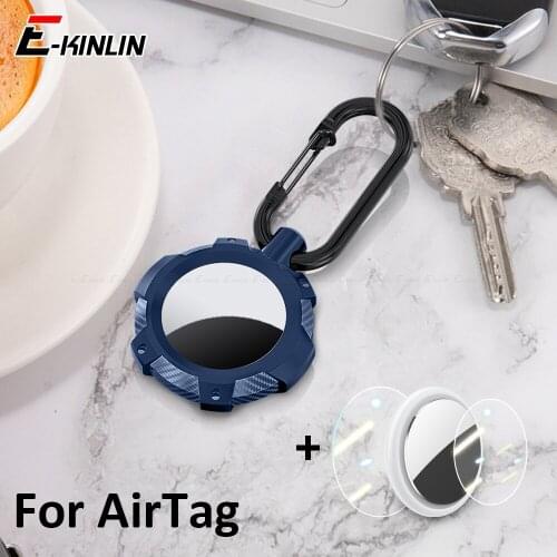 Rugged Heavy Armor Silicone TPU For Apple Airtag Anti-lost Locator Tracker Case Keychain Sleeve With Hydrogel Protective Film