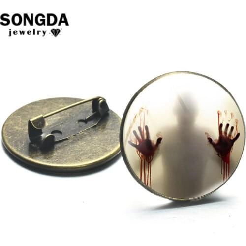 SONGDA The Walking Dead Collection Brooches Bronze Silver Color Horror TV Drama Art Poster 3D Printed Glass Cabochon Pins Button