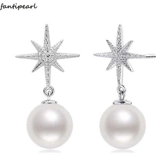 Sterling silver natural freshwater pearl 6.5-7mm m-shaped flashing sand earrings Fashionable exquisite pearl earrings jewelry