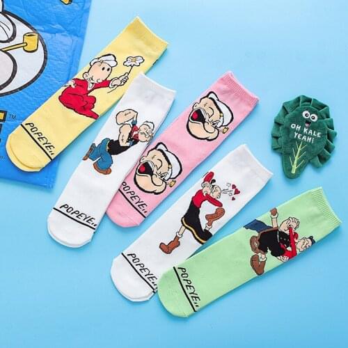 Spring New Style Cartoon Stockings Creative Trend Slippers Socks Cotton Happy Funny Anime Sailor Men Women Couple White Socks