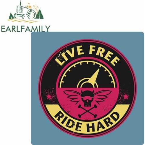 EARLFAMILY 13cm x 12.9cm for Live Free Ride Hard Funny Car Stickers Vinyl Waterproof RV VAN Car Accessories JDM Anime Sign Logo