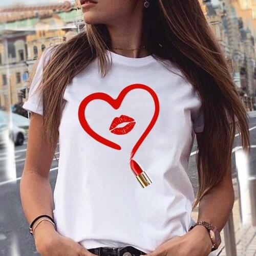 Women Love Lip Cute Cute Casual Short Sleeve Cartoon Summer Fashion Tshirts Clothes T Top Ladies Print Tee T-Shirt Clothing