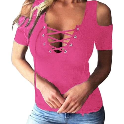 Womon Cotton Hollow Out Sexy Tshirt Bandag Red Solid Color Sexy Top Cute Summer Top 2021 Camiseta Mujer Camisetas Mujer Manga