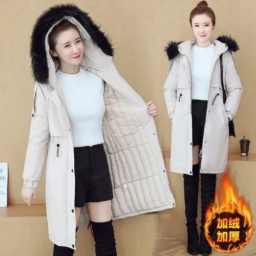 Women Parka Winter Jacket Thick Warm Cotton Padded Coat Long Hooded With Fur Coller Outwear Female Basic Tops Zipper Coats H283