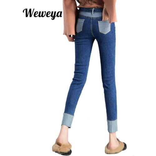Weweya 2018 Jeans Female Pencil Pants High waist Skinny Jeans Slim For Women Panelled with Sashes Plus size Denim jeans
