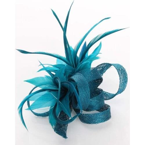 Paris Girls Feather Headdress Flower Sinamay Brooch Hair Clip Woman Elegant Dance Show Party Dress Headwear Hair Accessories