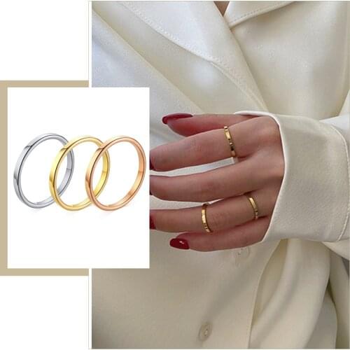 Simple Minimalist 2mm Women Rings Chic Stainless Steel Anti Allergy Metal Tail Ring Classic Elegant Lady Party Finger Jewelry