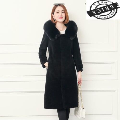 Womens Fur Coat Female Winter Jacket Women 2021 Natural Fox Fur Sheep Shearing Coats Long Warm Real Wool Jackets 0061a