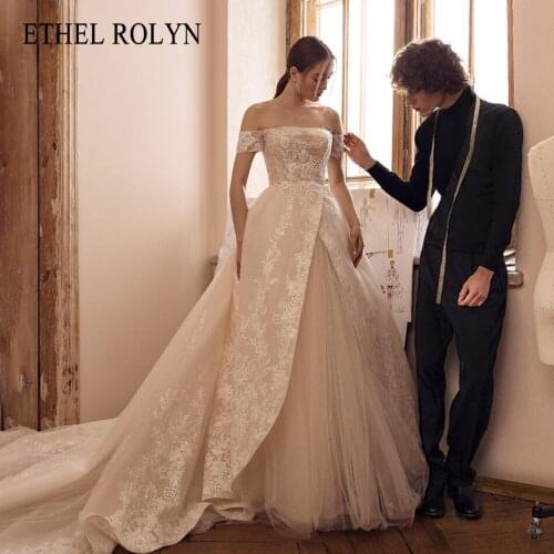 ETHEL ROLYN A-Line Wedding Dress 2021 Classy Off the Shoulder Princess Bride Strapless Beading Embroidery Backless Bridal Gown