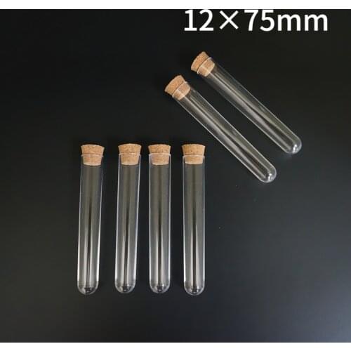 100pieces/pack) 12*75mm Laboratory Plastic Test Tube With Cork Wood cap Lab Experiment Favor Gift Tube Refillable Bottle