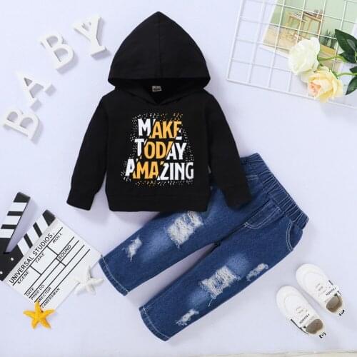 Toddler Baby Boys Clothes Letter Printed Hoodie Sweatshirt Long Pants Outfits Set 2PCS