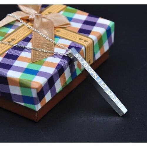 2020 New Trend 3D Vertical Bar pendent Engraving Custom four sides Squar 3D Bar Personalized necklace Memorial Jewelry