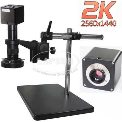 2K QHD HDMI 1080P FHD HD @ 60fps Industrial Microscope Digital Camera + 10X - 180X Zoom C mount Lens+ Stand + 144 LED Ring Light