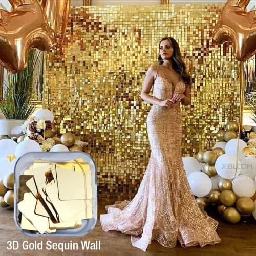 8ft/2.4m 3D Wall Stickers crystal pneumatic sequins mirror Golden wall cloth paint birthday Wedding party background wall decor