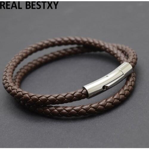 5pcs/lot engrave logo Men Leather Bracelet Stainless Steel Buckle Casual Bangle 2020 New Fashion Bracelet & Bangle Male leather