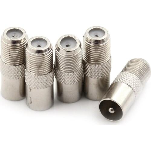5pcs/lot Silver Tone Plated Alloy Female F To Male TV Aerial Plug Adapter Connector