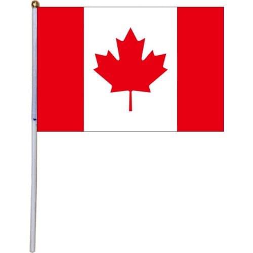Free shipping xvggdg 100pcs Canada Hand Waving Flag 14*21cm Canadian Small National Flags with Plastic Flagpoles
