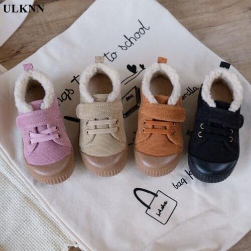 ULKNN Corduroy Childrens Winter Shoes Black Casaul Boys Boots Kids Pink Anti-slippery Turned-Over Edge Ankle Boots For Girls