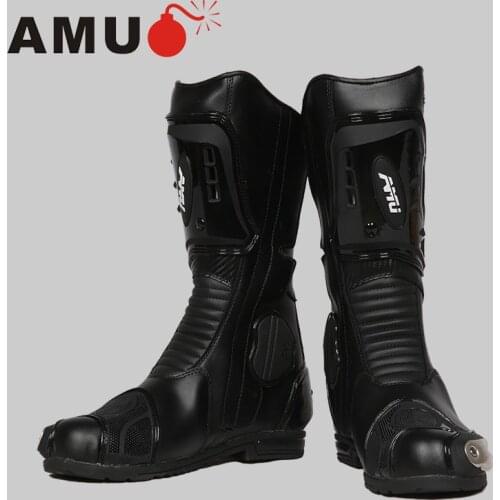 Motorcycle Men Microfiber Leather Boots Motocross Waterproof Botas Moto Boot Motorbike Riding Boots Motorcycle Shoes AMU