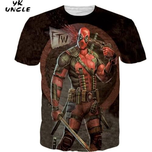 YK UNCLE Brand Fun Deadpool 3D Printed Tee Shirt Funny Men T-shirts Clothing Deadpool Costume Display Male Tops T Shirt S-2XL