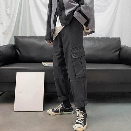 Cargo Pants Men Streetwear Wide Pants Harajuku Black Gray Sport Casual Sweatpants Skateboard Pants Ankle Length Trousers