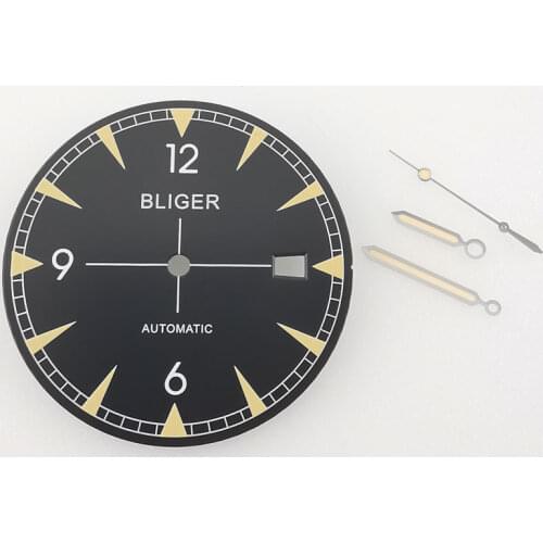 Bliger 33.2mm Watch Parts Dial+hands green Luminous Fit for NH35 NH36 Automatic Movement