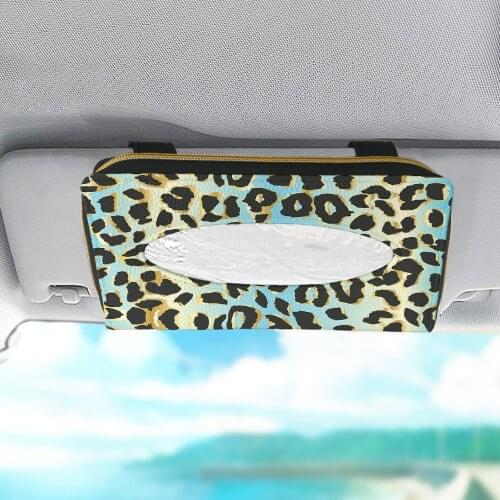 Gradient Leopard Pattern New Car Sun Visor Leather Tissue Bag Car Tissue Box Tissue Holder Cover Auto Parts Interior Accessories