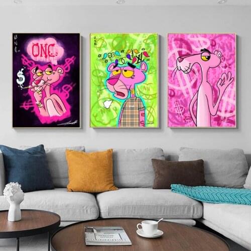 Graffiti Animal Art Pink Panthers Canvas Painting Wall Art Posters Prints Wall Pictures for Kids Room Home Cuadros Decoration